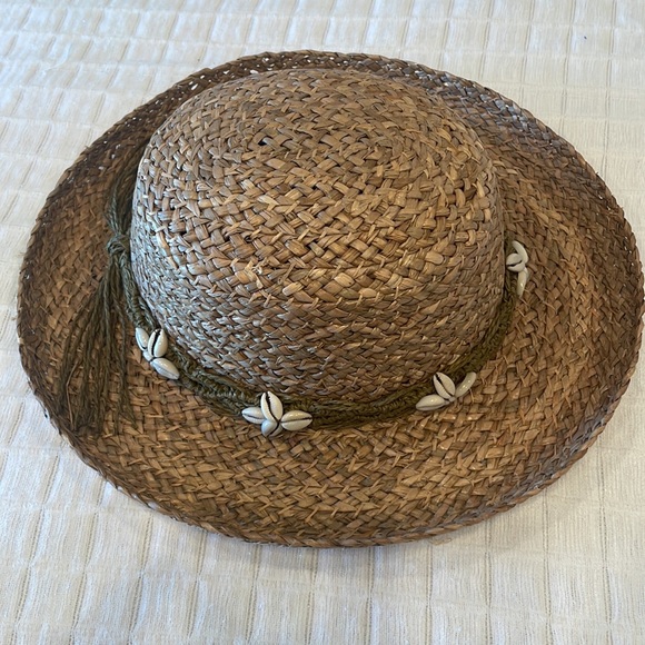 Sun N sand naturally hat wide brim summer Straw seashells tan one size fits most - Picture 4 of 10